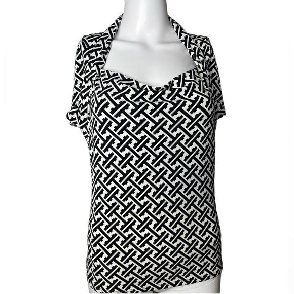 Antonio Melani Patterned Short Sleeve Blouse White & Black Size Medium - Picture 2 of 3